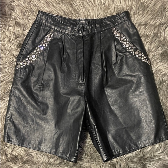 Pants - dangerous threads, Black Leather Embellished Women's Shorts